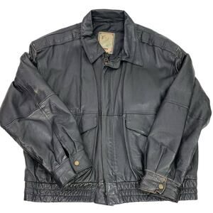 Luciano Vintage Black Leather Bomber Jacket Large Distressed 80s 90s Heavyweight